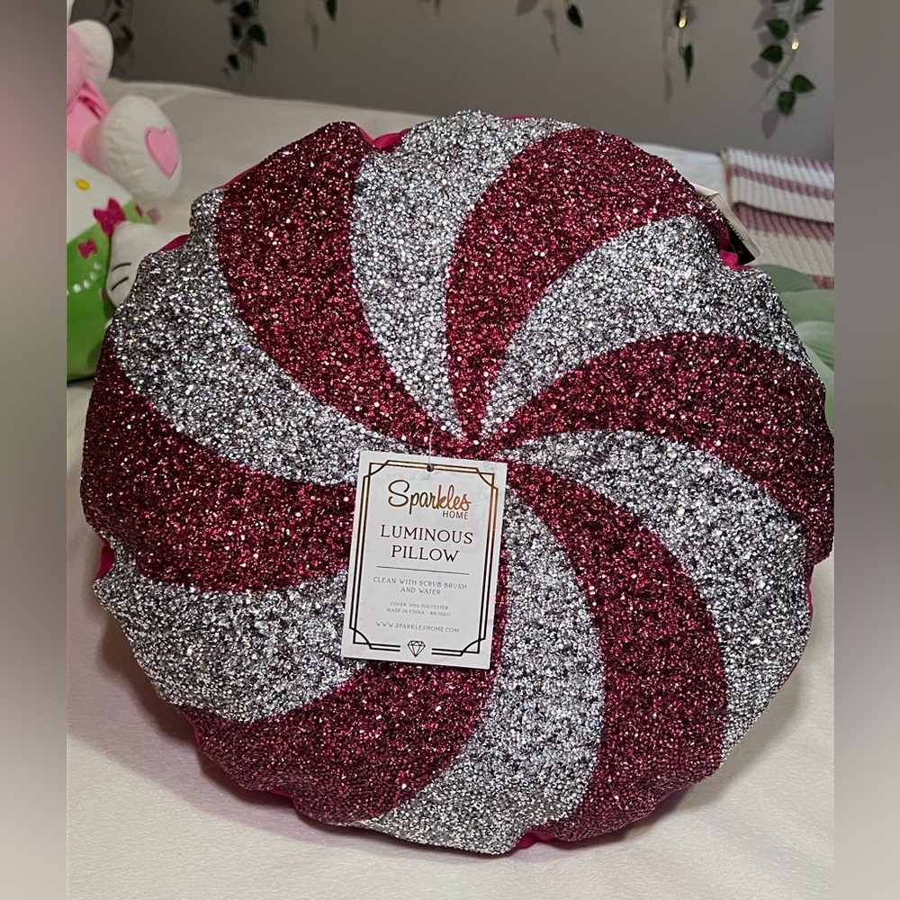 Sparkles Home Red and Silver Peppermint Glitter Pillow